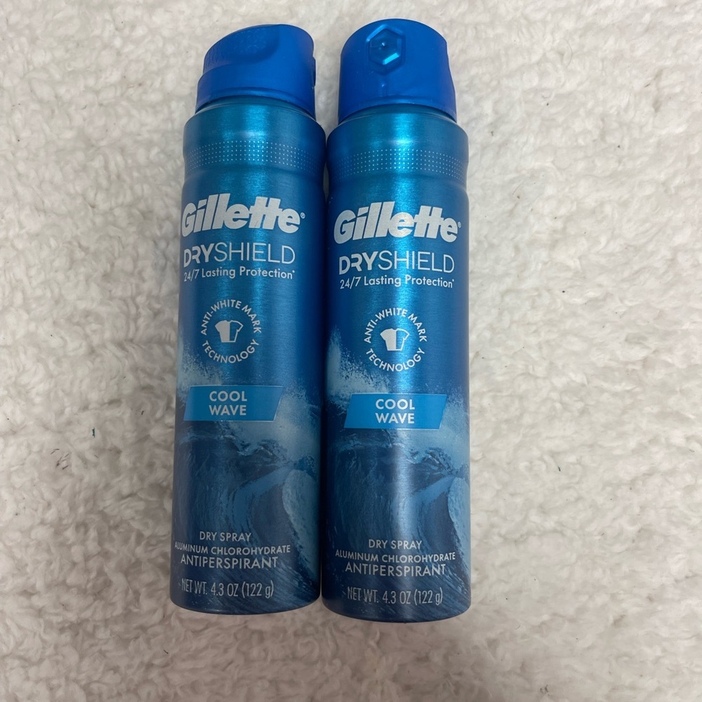 Lot Of 2 Gillette Dryshield Cool Wave Dry Spray Antiperspirant 4.3 oz